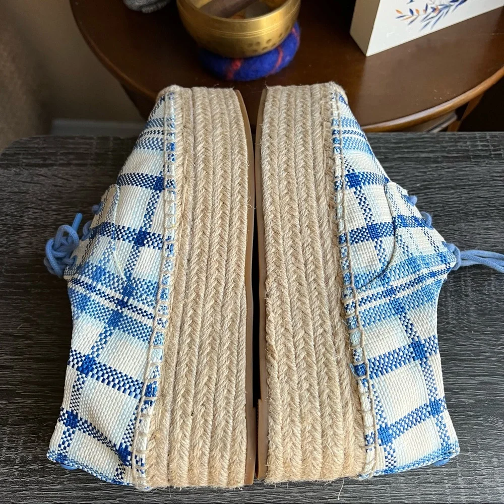 Tory Burch Florence Blue Plaid Platfrom Lace Up Espadrilles US6.5 Used Once!!